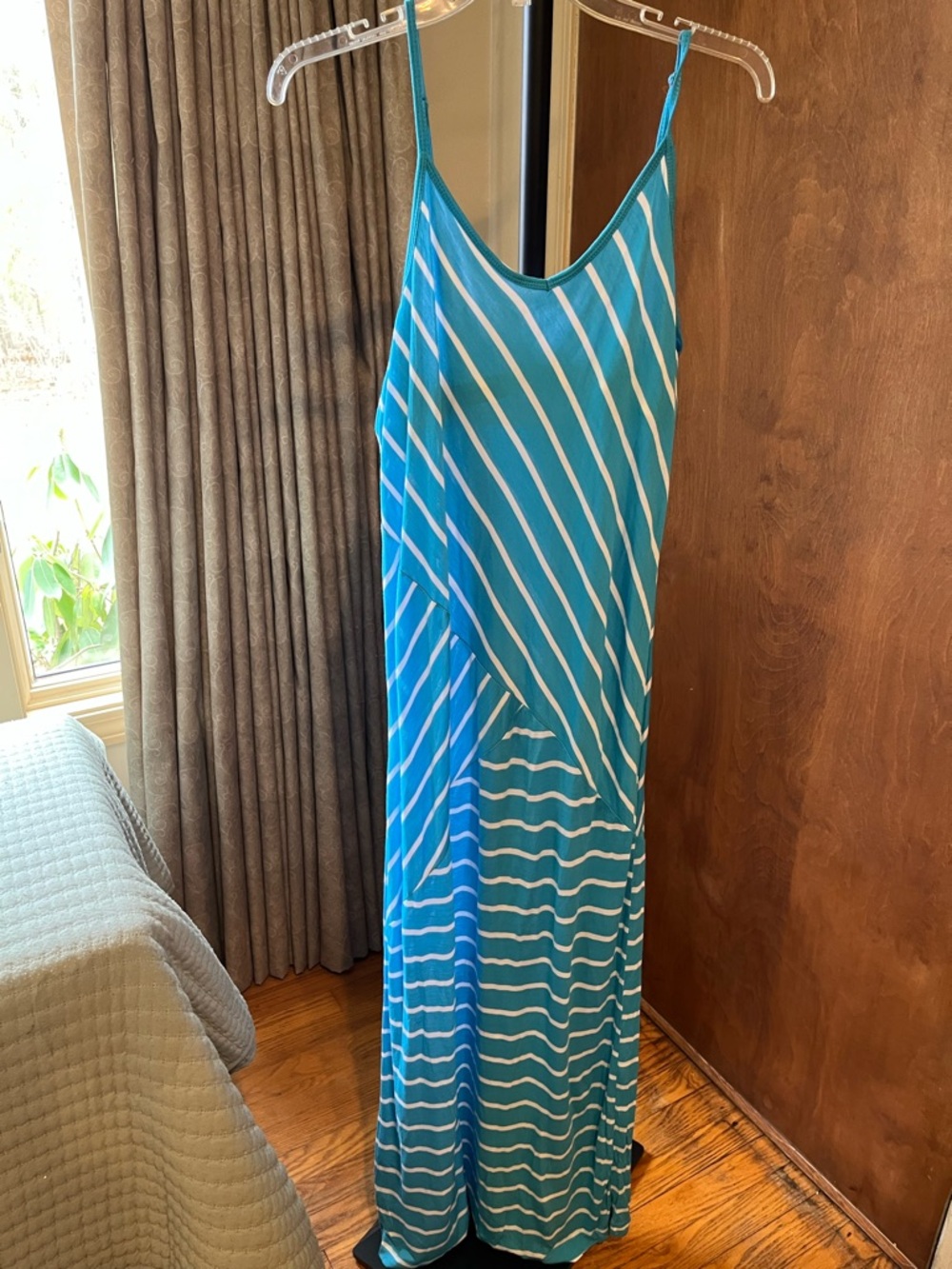 New York & Company Teal and White Striped Maxi Dress